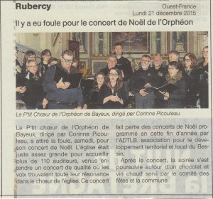 L'Orphéon chante Noël à Rubercy, le 19 décembre 2015.